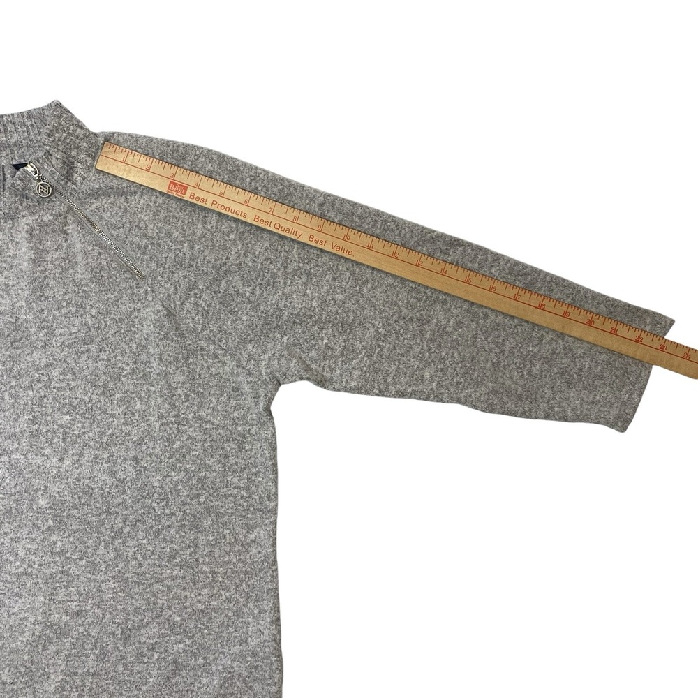 Adrienne Vittadini Sweater XL Mock Neck Light Gray 3/4 Sleeve Asymeterical Zip - Picture 11 of 14